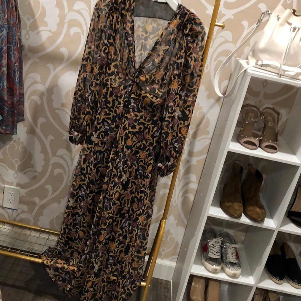 designer printed deep v maxi dress